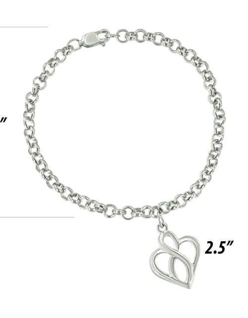 Load image into Gallery viewer, .925 Sterling Silver Open Heart with Center Vertical Infinity Chain Charm Bracelet - Size 7&quot;
