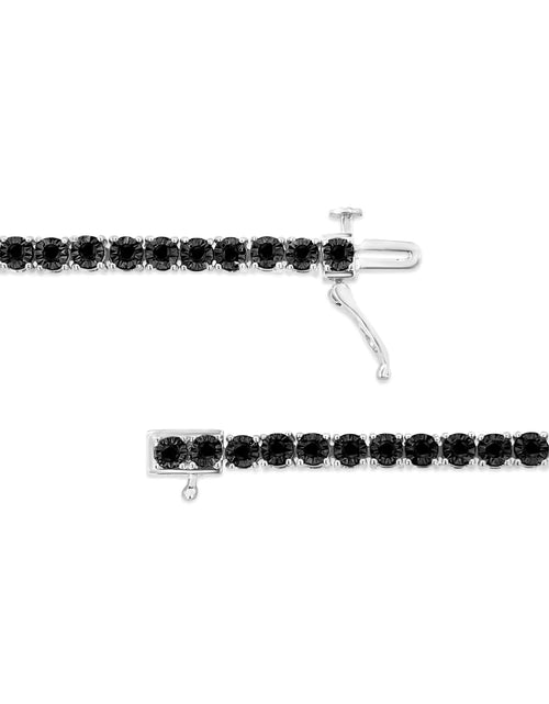 Load image into Gallery viewer, .925 Sterling Silver 1.0 Cttw Miracle-Set Treated Black Diamond Round Miracle Plate Tennis Bracelet (Black Color, I3 Clarity) - 7.25&quot;
