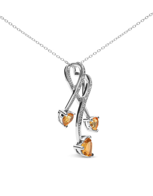 Load image into Gallery viewer, .925 Sterling Silver 3-Stone Heart Shape Citrine and Diamond Accent Spiral Drop 18&quot; Pendant Necklace (H-I Color, SI1-SI2 Clarity)
