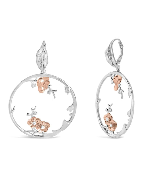 Load image into Gallery viewer, Rose Gold Plated .925 Sterling Silver 1/10 Cttw Diamond Floral Hoop Earrings (I-J Color, SI1-SI2 Clarity)
