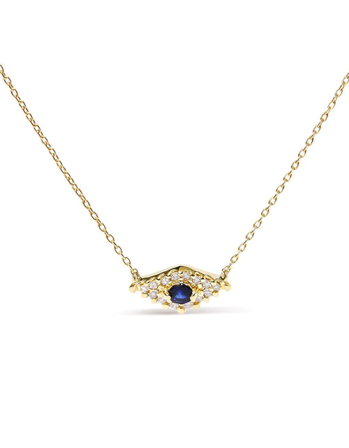 Load image into Gallery viewer, 10K Yellow Gold Blue Sapphire and Diamond Accented Evil Eye 18&quot; Inch Pendant Necklace (H-I Color, I1-I2 Clarity)
