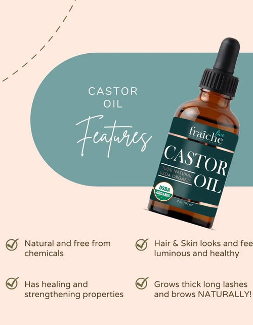 Load image into Gallery viewer, Organic Castor Oil for Face (2oz) + FREE Filled Mascara Tube USDA Cert, 100% Pure, Cold Pressed, Hexane Free by Live Fraiche. Hair Growth Oil for Eyelashes, Eyebrows, Lash Growth Serum. Brow Treatment 2 Fl Oz (Pack of 1)
