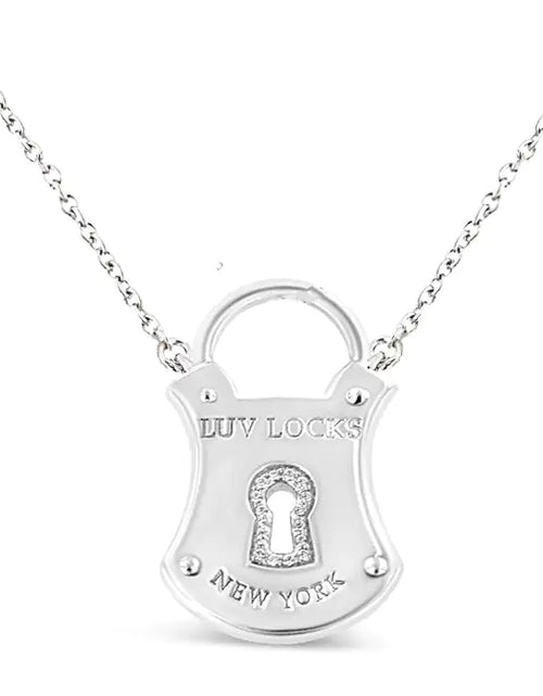 Load image into Gallery viewer, .925 Sterling Silver 1/10 Cttw Diamond Lock Pendant 18&quot; Necklace (H-I Color, I1-I2 Clarity)
