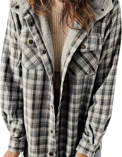 Load image into Gallery viewer, Cozy Plaid Hooded Wool Coat with Fleece Lining
