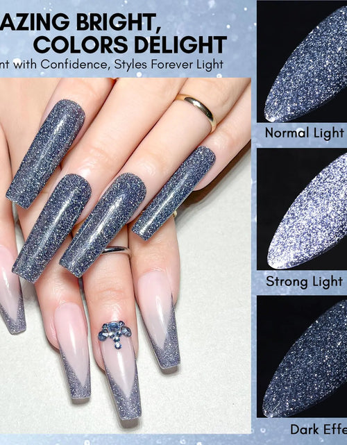 Load image into Gallery viewer, Makartt Reflective Gel Nail Polish HEART OF THE OCEAN Glitter Sparkling Disco Soak Off Diamond Gel Nail Art Christmas Gift DIY Manicure Salon at Home Glamour Shine Blue 15ML
