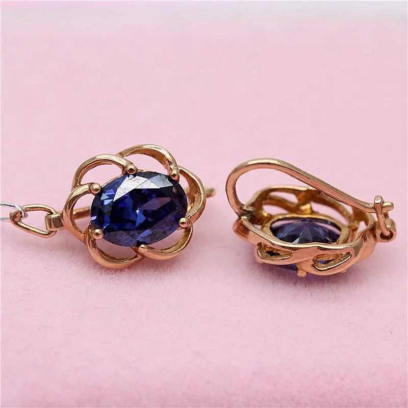 Purple Gold Earrings with Blue Stone