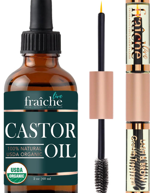 Load image into Gallery viewer, Organic Castor Oil for Face (2oz) + FREE Filled Mascara Tube USDA Cert, 100% Pure, Cold Pressed, Hexane Free by Live Fraiche. Hair Growth Oil for Eyelashes, Eyebrows, Lash Growth Serum. Brow Treatment 2 Fl Oz (Pack of 1)
