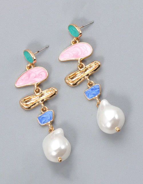 Load image into Gallery viewer, Abnormal Shape Zinc Alloy Synthetic Pearl Dangle Earrings
