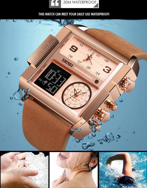 Load image into Gallery viewer, SKMEI Men Watch Large Dial Digital Quartz Sport Stopwatch Leather Wristwatch New
