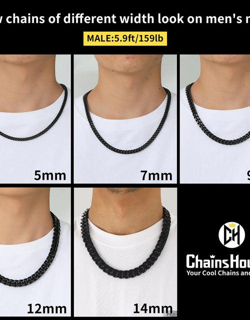 Load image into Gallery viewer, ChainsHouse Stainless Steel Mens Cuban Link Chain, Black/18K Gold Miami Cuban Chain Necklace, 5/7/9mm/12mm Width, No Tarnish&amp; Durable Hip Hop Mens Jewelry, 18&quot;-30&quot;, Send Gift Box 20 inches d. 12mm width-black
