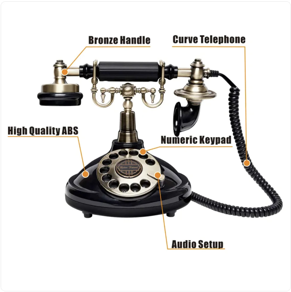 Retro Antique Telephone with Message Recording and Rotating Design