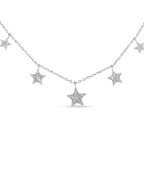 Load image into Gallery viewer, .925 Sterling Silver 1/3 Cttw Diamond Graduated Five Star 18&quot; Necklace (I1-I2 Clarity, H-I Color)
