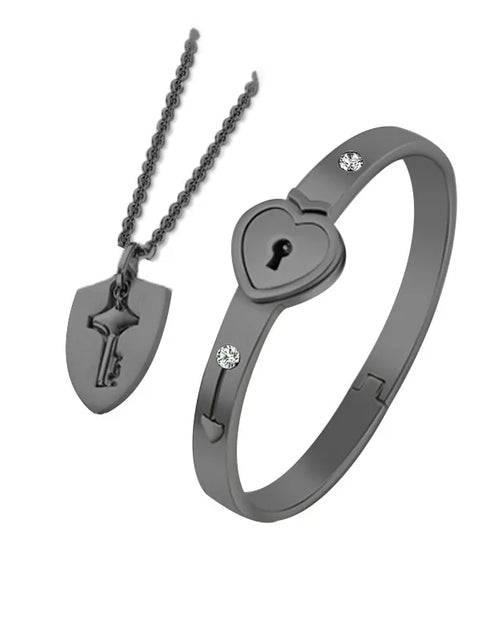 Load image into Gallery viewer, Titanium Steel Concentric Lock Key  Jewelry Set
