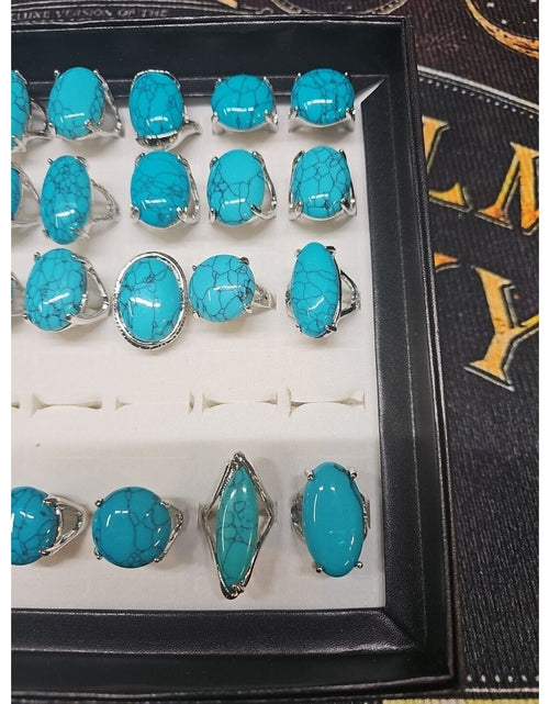 Load image into Gallery viewer, Wholesale Stone Ring Lot 40pcs W/ Box Multiple sizes Turquoise pattern
