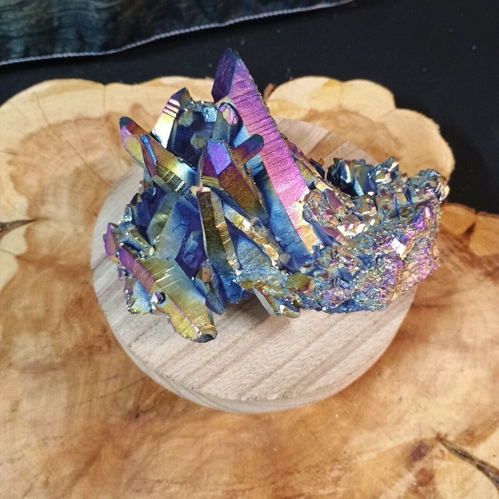 1.27 Lb Rainbow Aqua Aura Quartz Crystal Cluster Points Titanium Coating