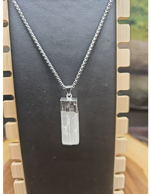 Load image into Gallery viewer, Selenite Crystal Necklace 18in Stainless Steel Chain Protection Healing
