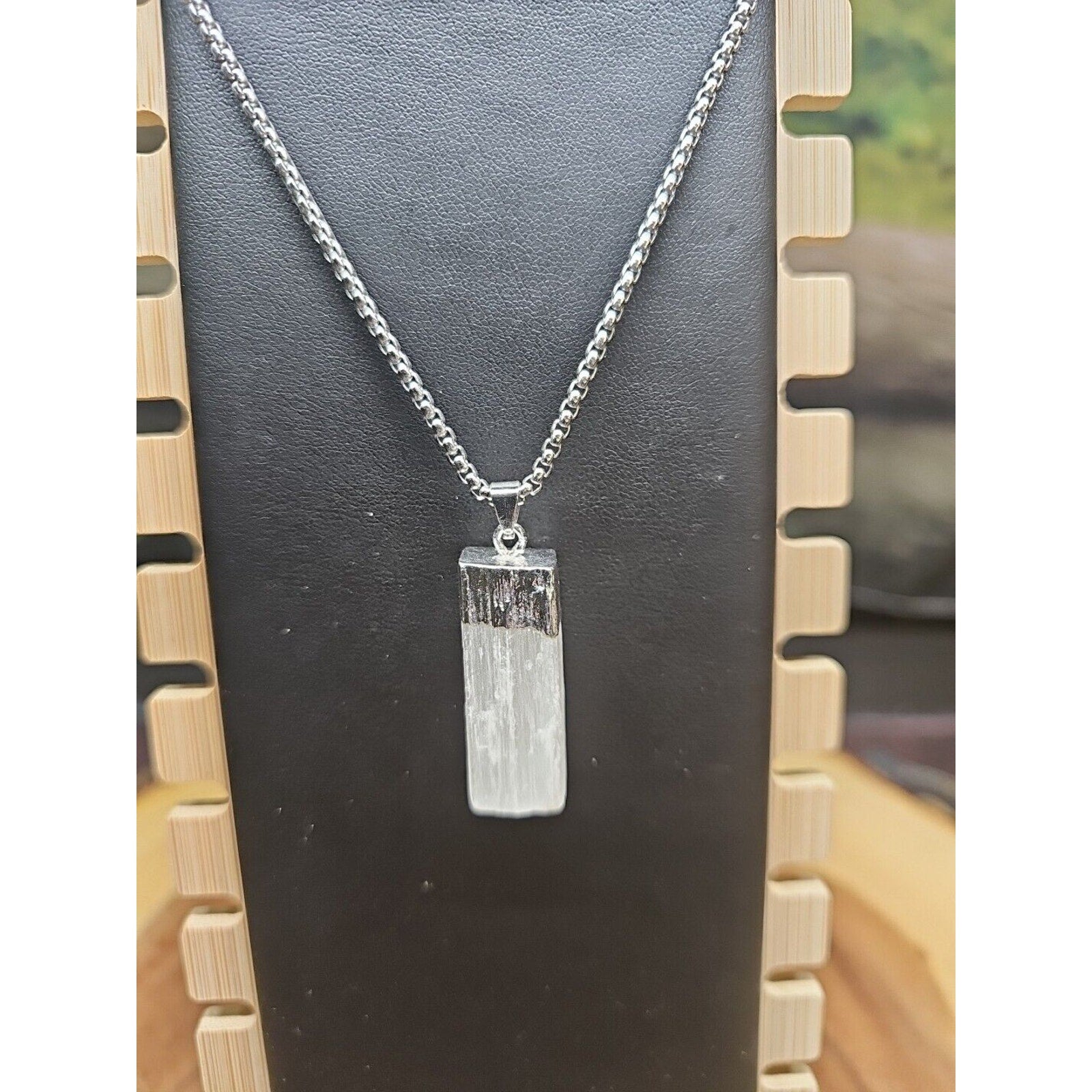 Selenite Crystal Necklace 18in Stainless Steel Chain Protection Healing