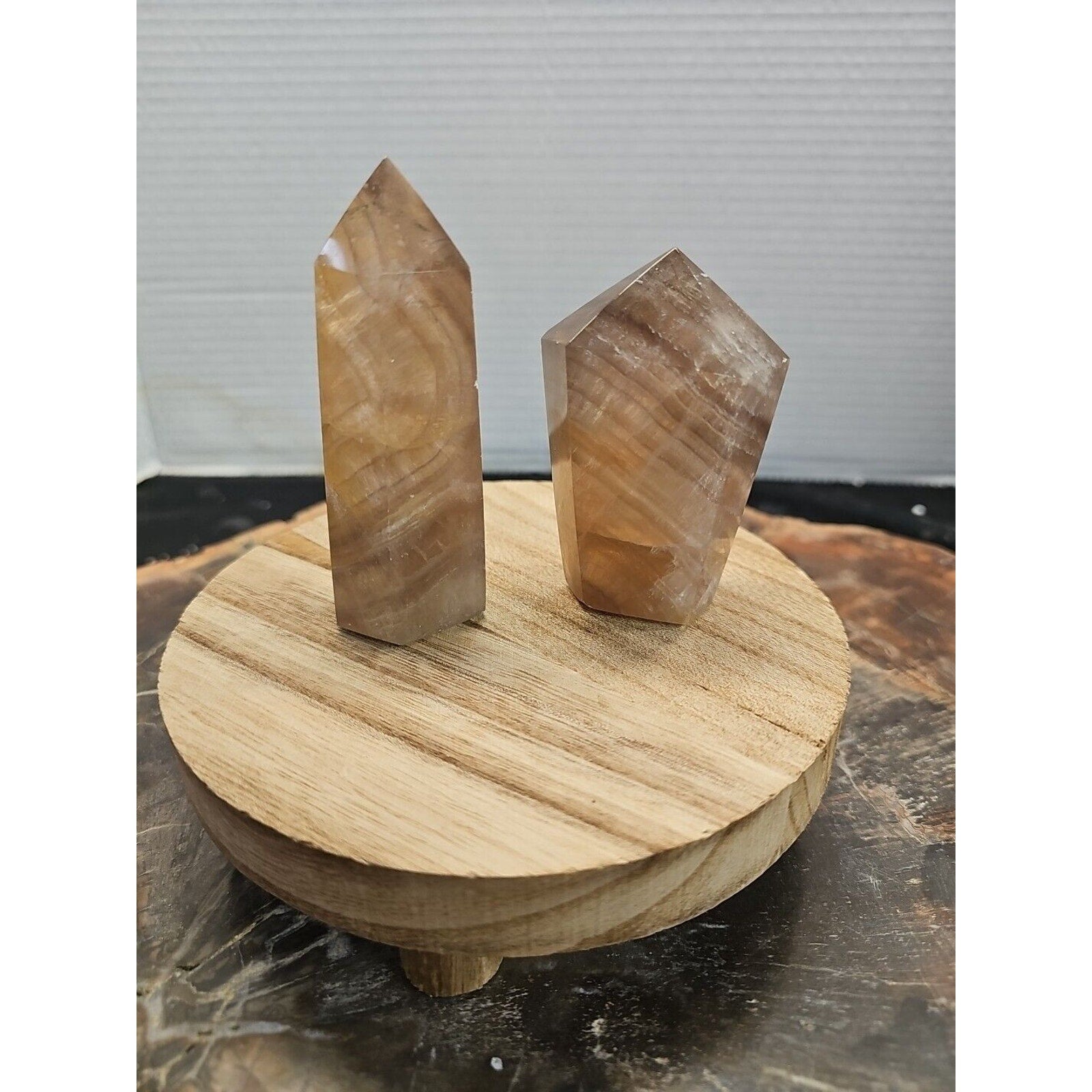 2Pcs Natural Rainbow Fluorite Quartz Crystal Point Tower Polished Healing