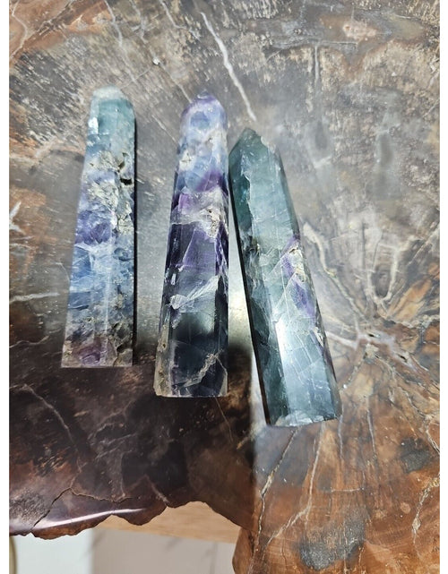 Load image into Gallery viewer, 440g 3pcs Natural Rainbow Fluorite Quartz Crystal Point Tower Polished Healing
