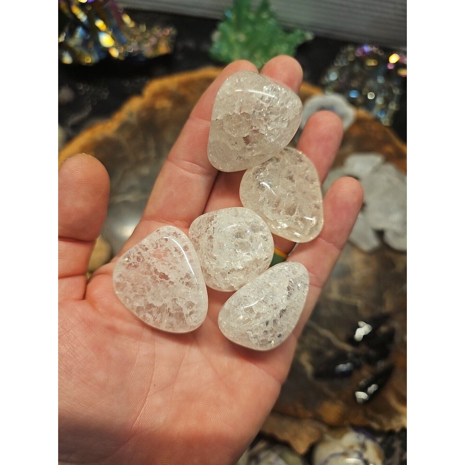 5 Pack Crackel Quartz Tumbled Stones: