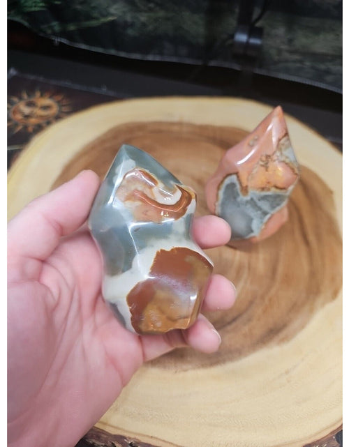 Load image into Gallery viewer, 1.40LB 2Pcs Natural Polychrome Ocean Jasper Crystal Flame Point Carved Healing
