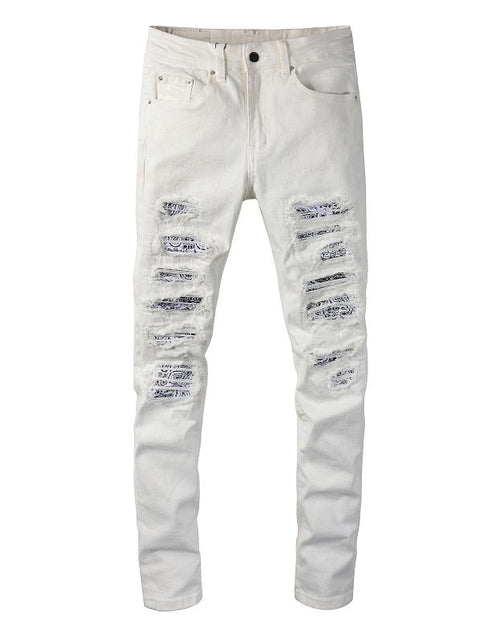 Load image into Gallery viewer, White Bandana Jeans
