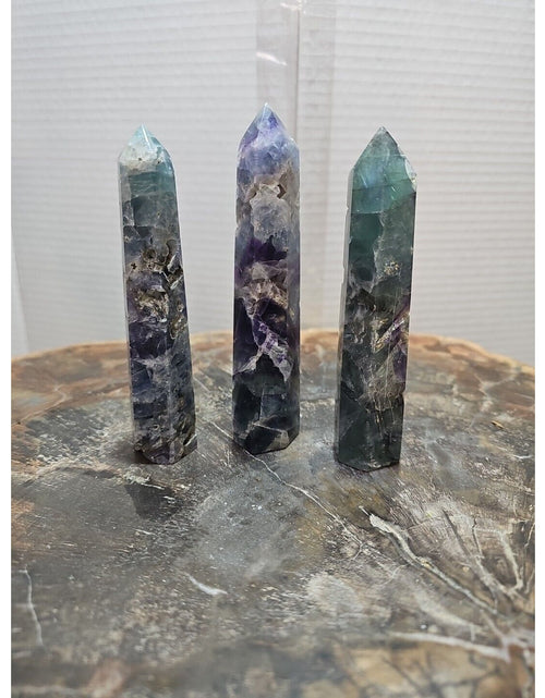 Load image into Gallery viewer, 440g 3pcs Natural Rainbow Fluorite Quartz Crystal Point Tower Polished Healing
