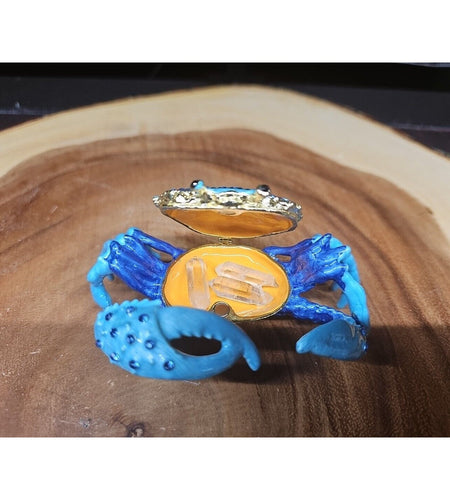 Crab Trinket Box W/3 Herkimer Diamonds Covered In Gemstones