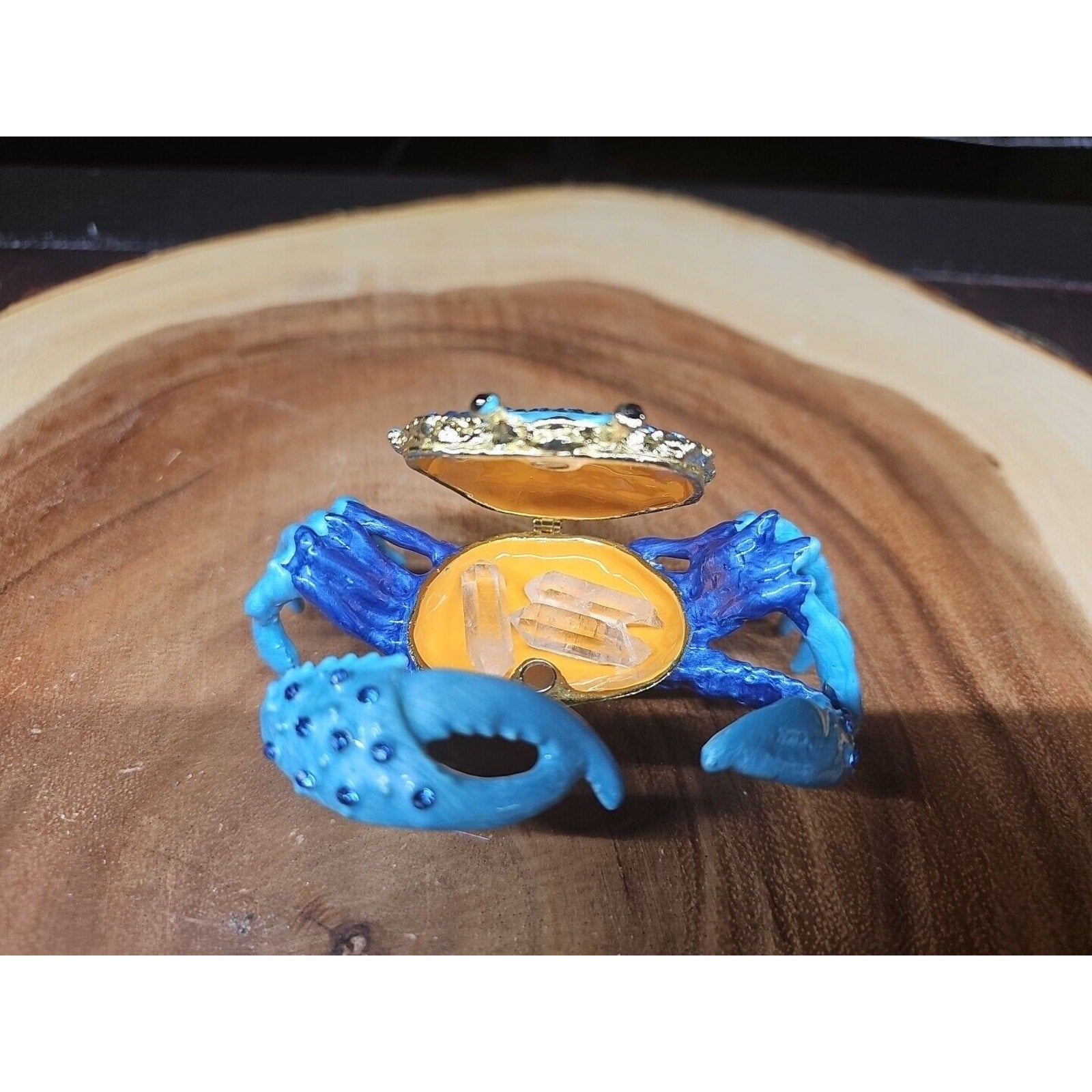 Crab Trinket Box W/3 Herkimer Diamonds Covered In Gemstones