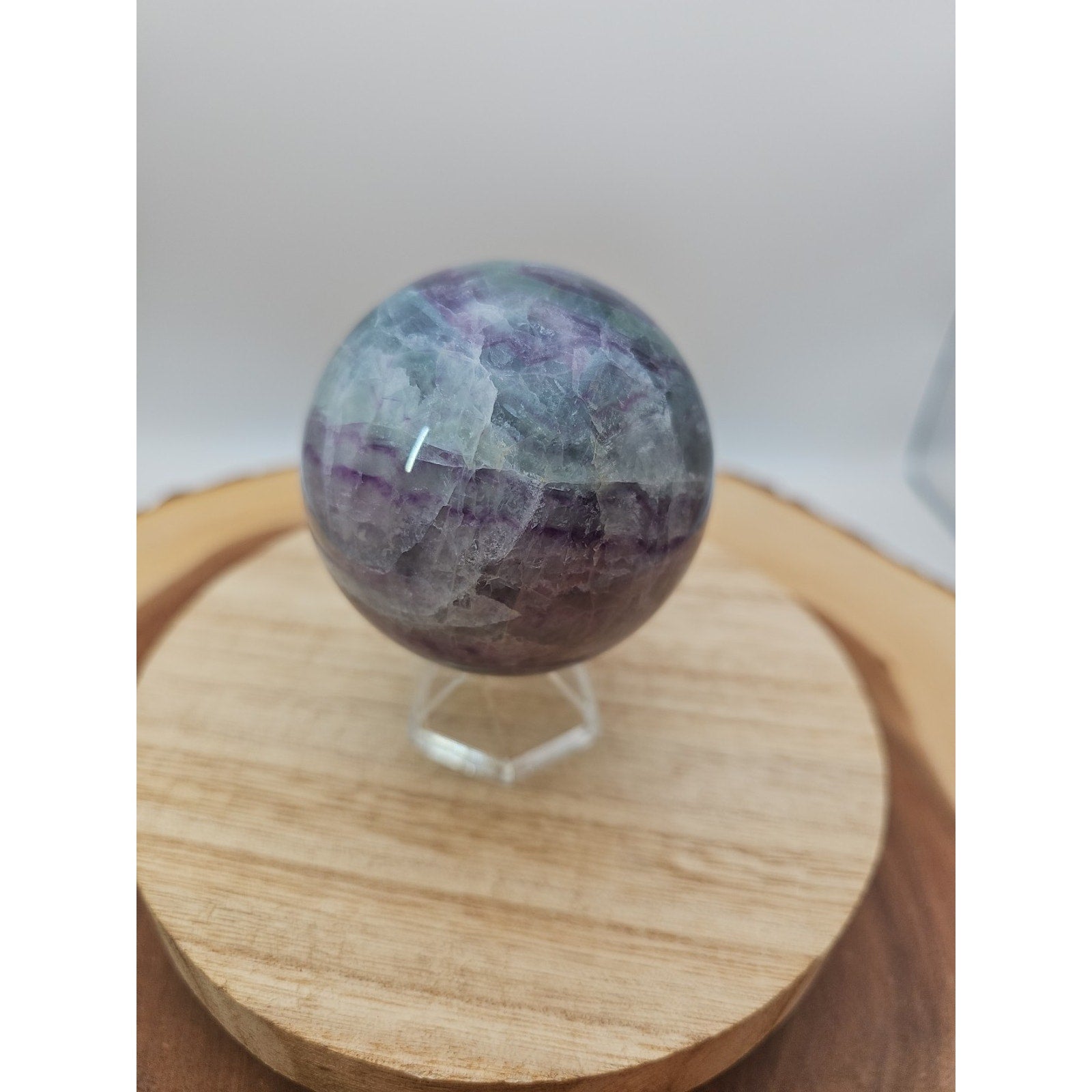 1.09lb Natural Rainbow Fluorite Quartz Crystal Sphere Ball Polished