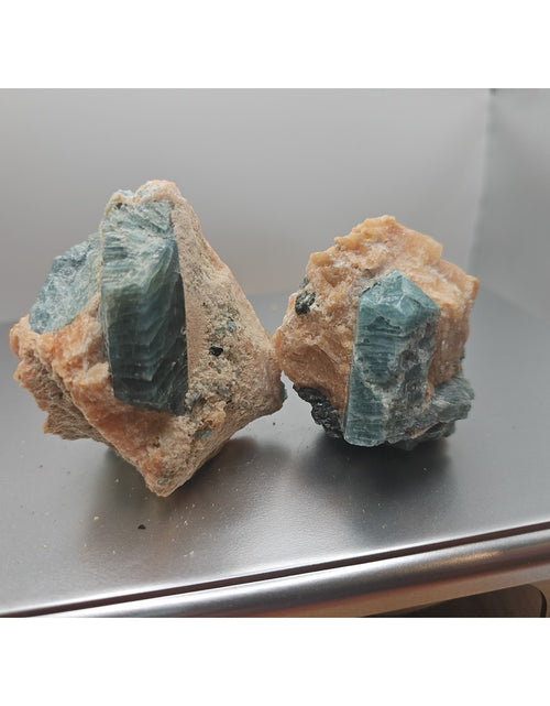 Load image into Gallery viewer, Fluorapatite On Orange Calcite 2pc Raw Specimen. 90lbs
