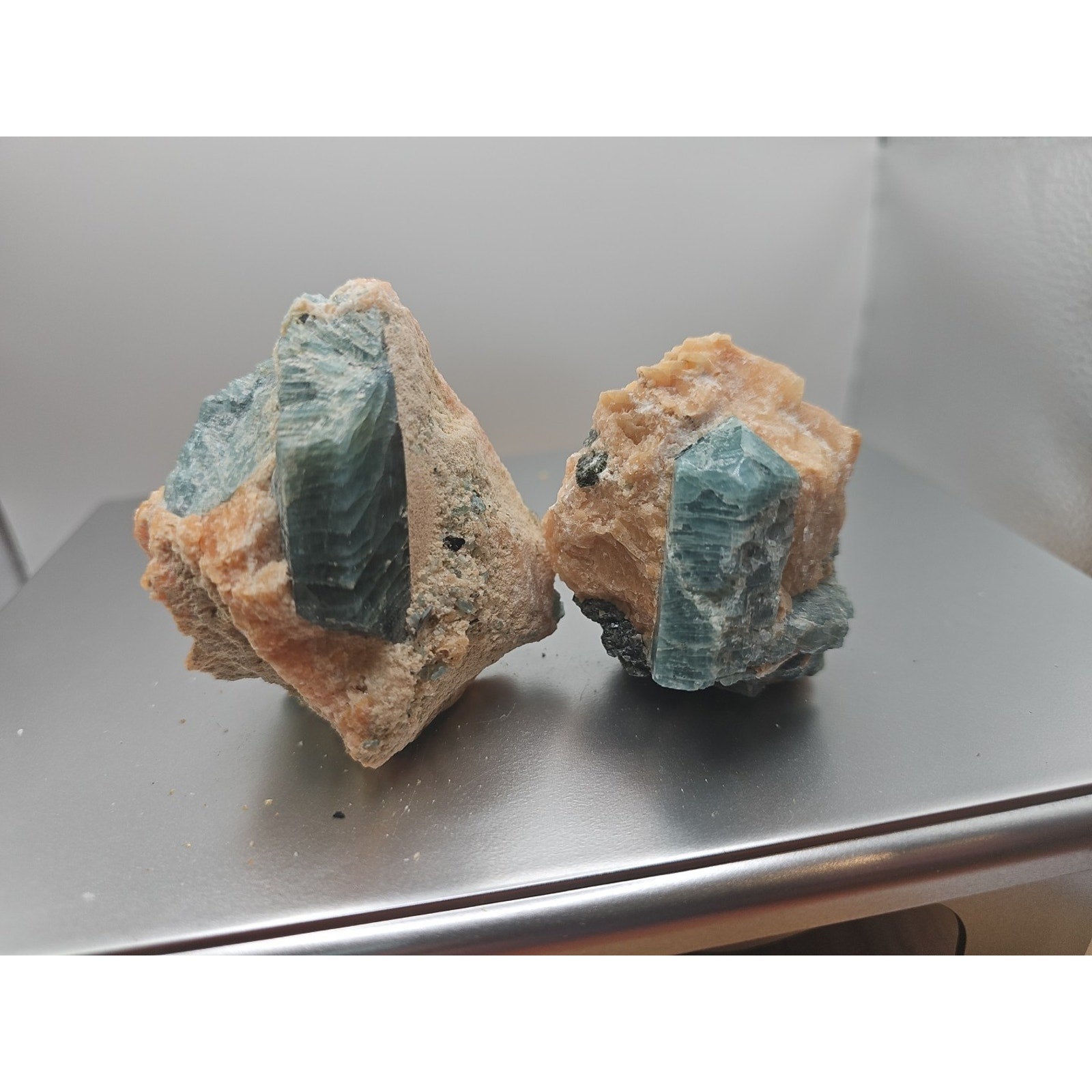 Fluorapatite On Orange Calcite 2pc Raw Specimen. 90lbs
