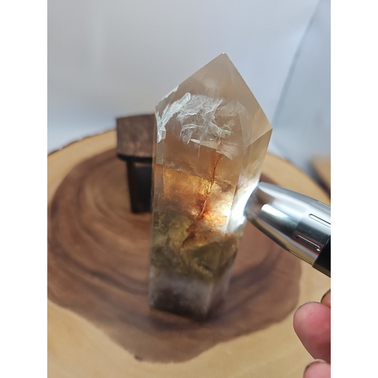1.95lb Fluorite Quartz Crystal Point W/Stand