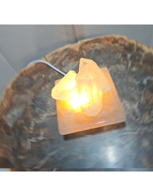 Load image into Gallery viewer, 1.24lb Satin spar recharging plate W/ 3pcs Huge Quartz Crystals &amp; Led Light
