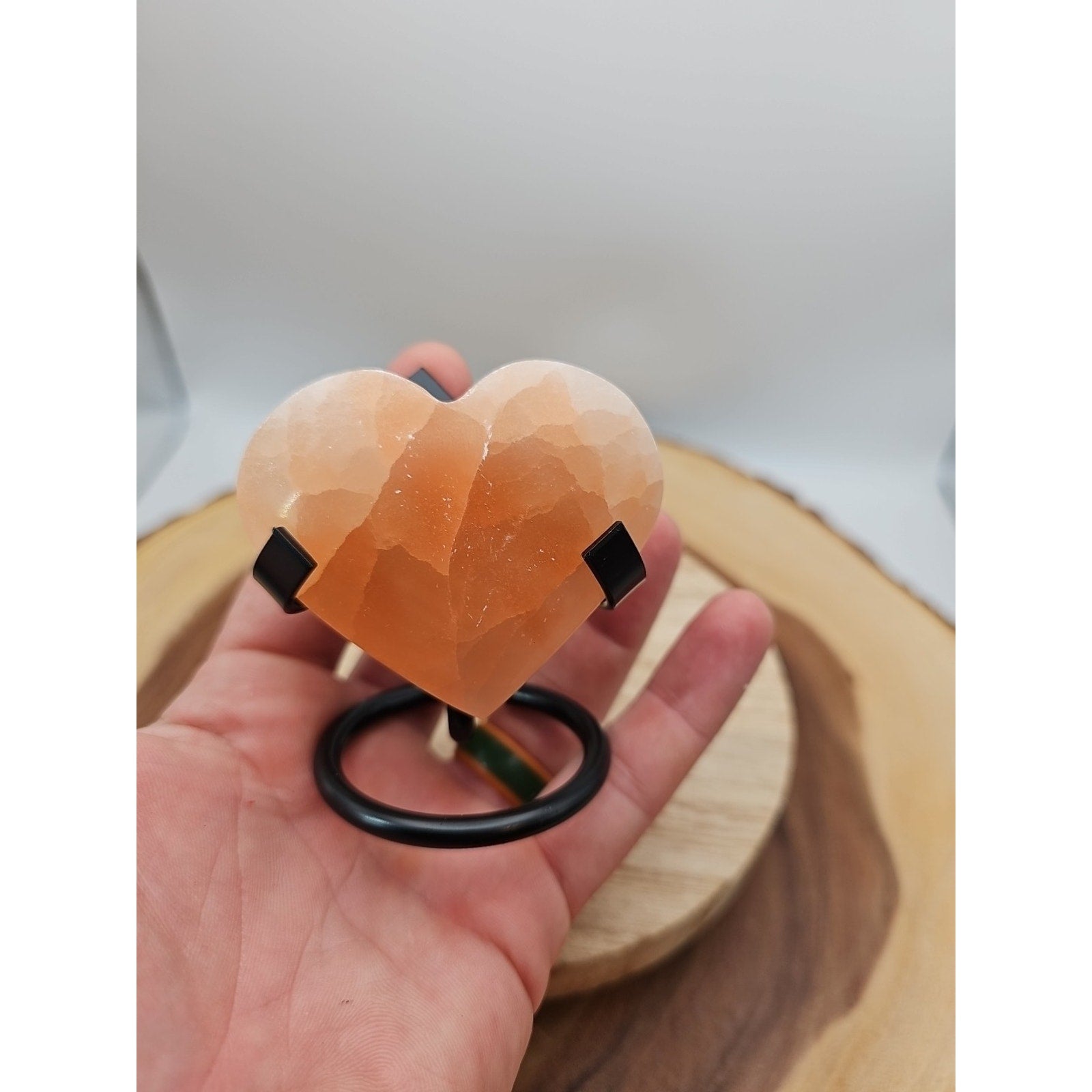 Peach Selenite Palm Stone W/stand 1each