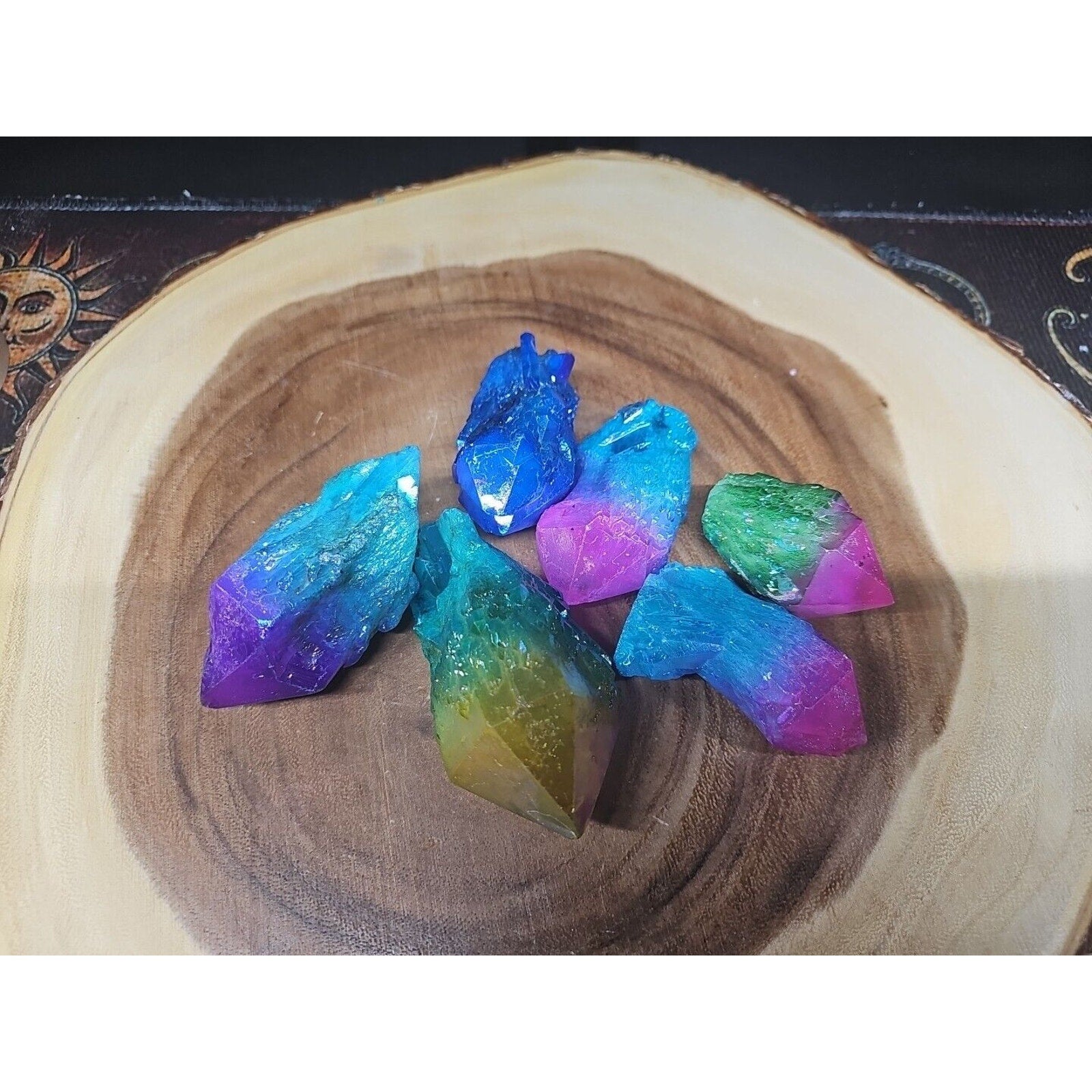6Pcs 1.41lbs Rainbow Aqua Aura Quartz Crystal Points Titanium Coating B2