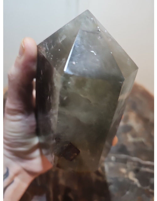 Load image into Gallery viewer, 1.73LB Natural Green Ghost Phantom Quartz Crystal Obelisk Wand Point Healing.
