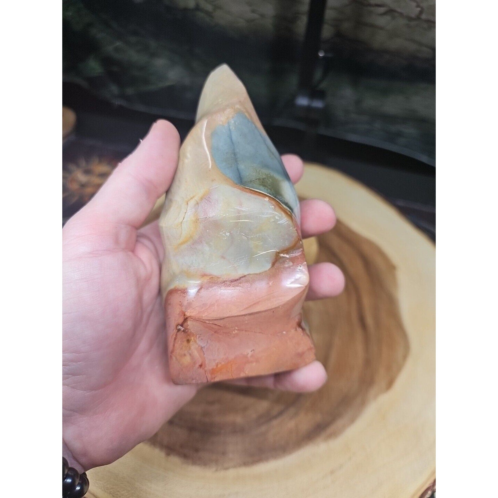 1.20LB 1Pcs Natural Polychrome Ocean Jasper Crystal Flame Point Carved Healing