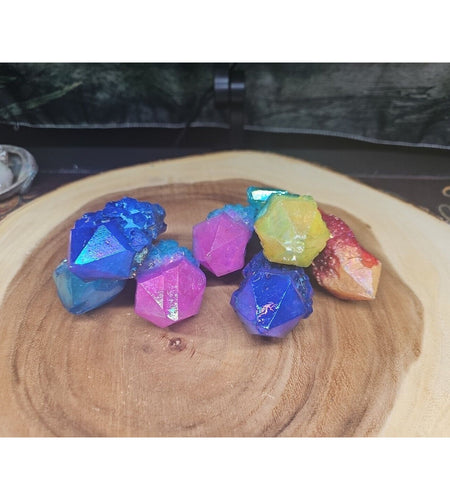 1.75LB 7Pcs Rainbow Aqua Aura Quartz Crystal Cluster Points Titanium Coating