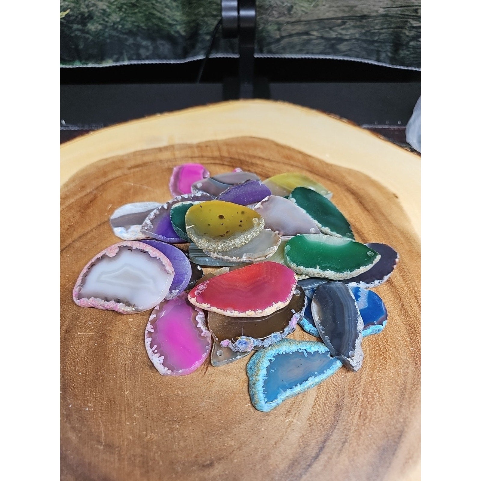 30 agate slices lot W/hole For Pendant