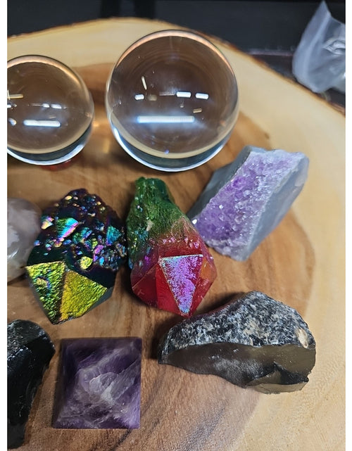 Load image into Gallery viewer, Mix Crystal Lot 2 Glass Sphere, Selenite, Obsidian, Amethyst, Agate,titanium

