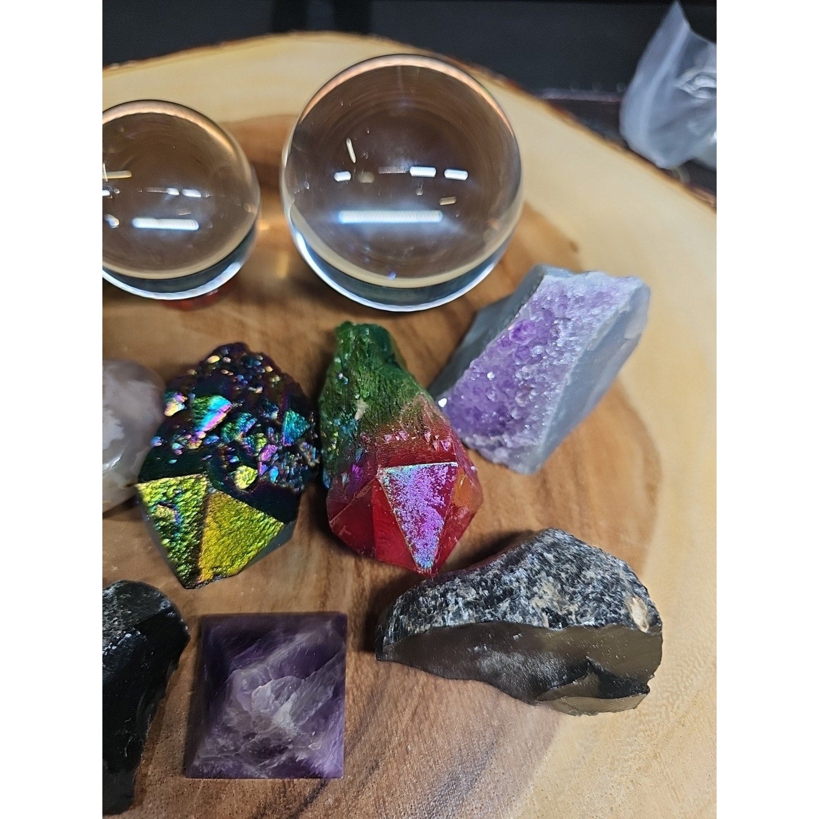 Mix Crystal Lot 2 Glass Sphere, Selenite, Obsidian, Amethyst, Agate,titanium