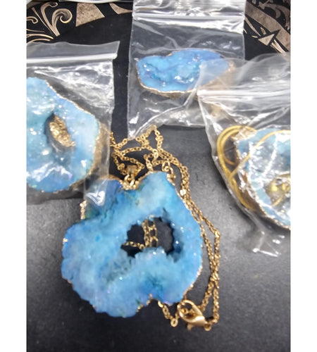 Blue Agate Necklace with 16in Chain