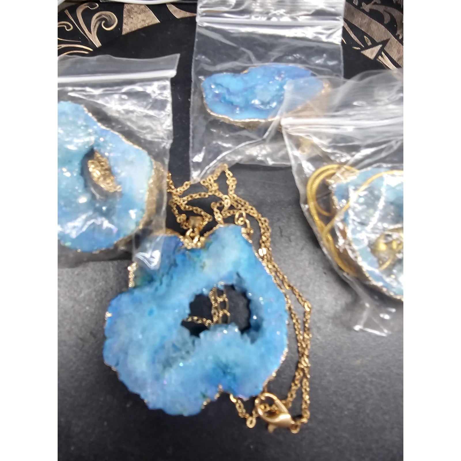 Blue Agate Necklace with 16in Chain