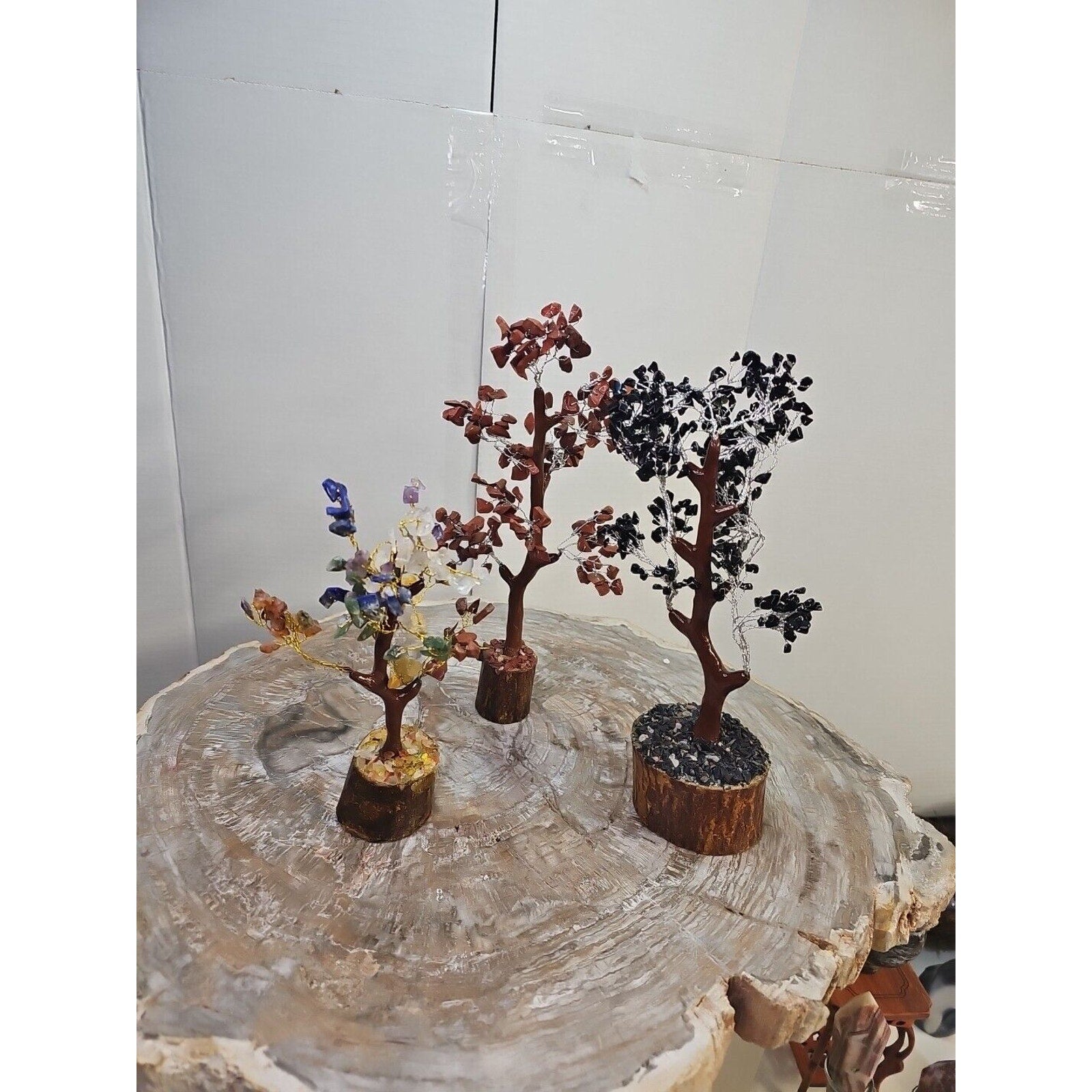 3 Pcs 300 Carnelian+Amethyst+Crystal Gemstones Golden Branches Bonsai Tree