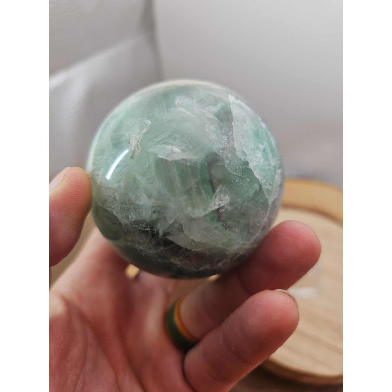 1.16lb Natural Rainbow Fluorite Quartz Crystal Sphere Ball Polished