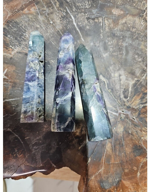 Load image into Gallery viewer, 440g 3pcs Natural Rainbow Fluorite Quartz Crystal Point Tower Polished Healing
