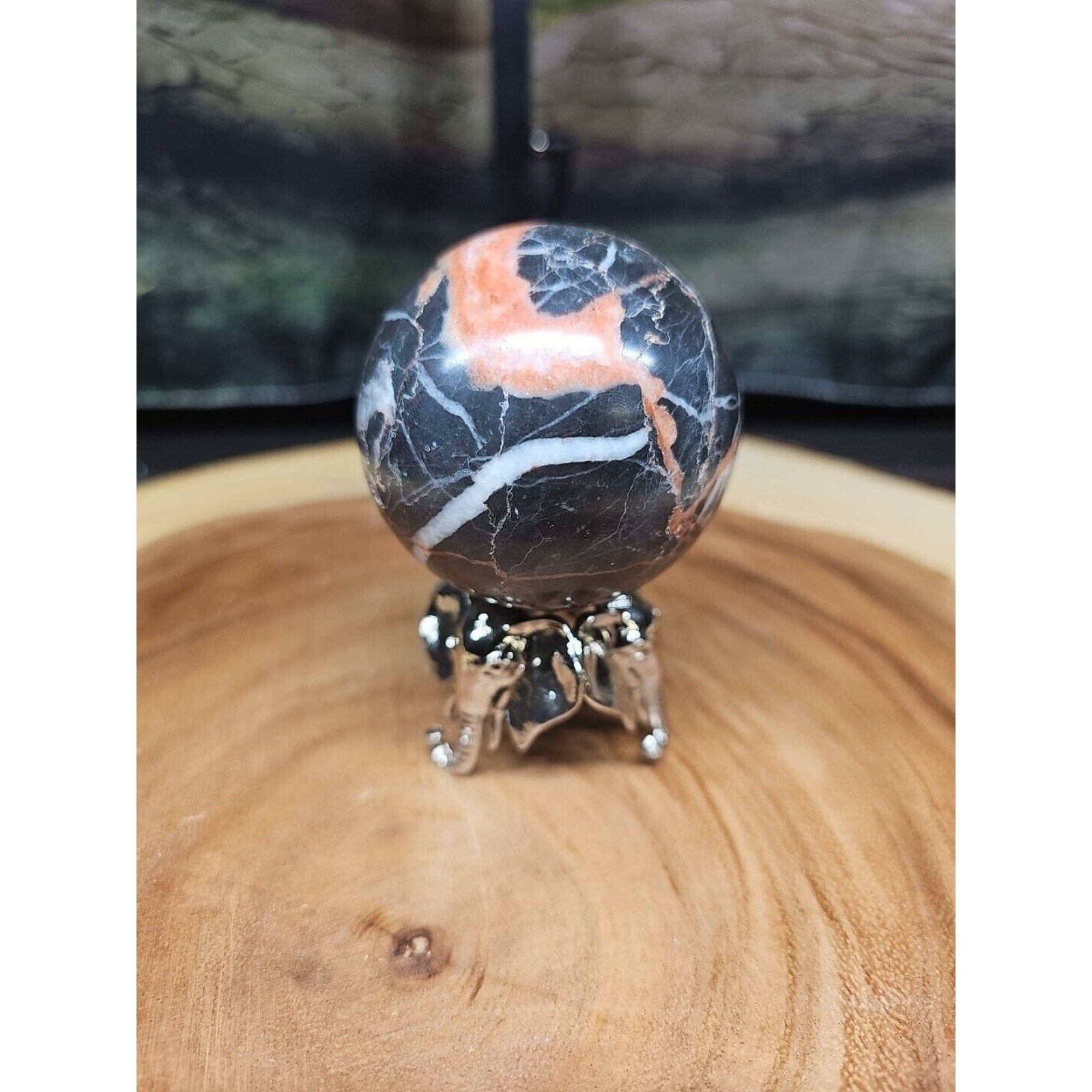 Ocean Jasper Sphere .75lbs 58mm. W/ Elephant Stand