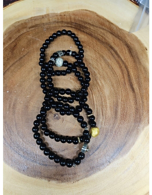 Load image into Gallery viewer, Natural Obsidian Stone Bracelets 5pc Set
