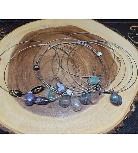 Natural stone 16in pendant necklace, stainless steel 10pc Wholesale lot